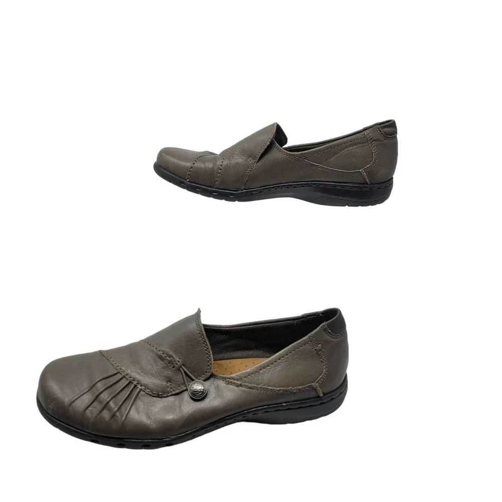 Cobb Hill Paulett Leather Loafers  7.5N Gray Pleated Detail Slip-On Comfort Shoe